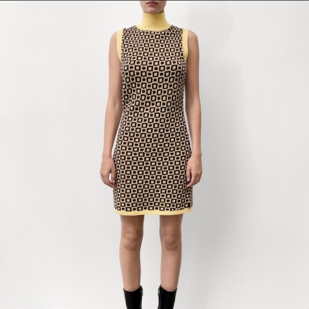 Zara Geometric Sleeveless Mockneck Wool Blend Sweater Dress Women’s Size Small